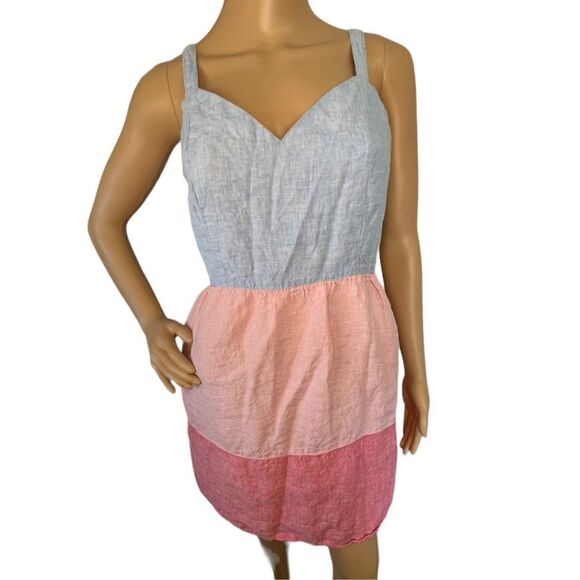 Cynthia Rowley Sleeveless Blue And Pink Striped Linen Flowy Dress - Picture 1 of 5